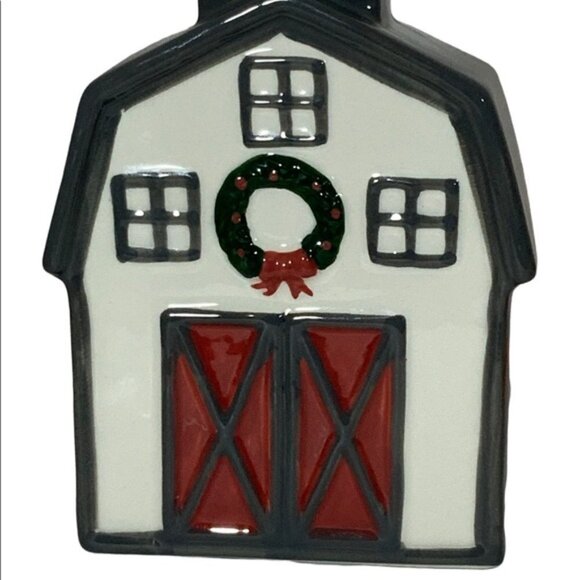 Christmas Barn Soap Lotion Dispenser Ceramic Hand Painted Gift Grey Wreath Re… - Picture 4 of 13